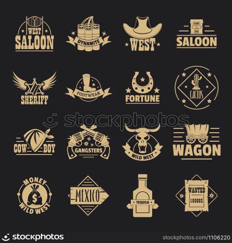 Wild west logo icons set. Simple illustration of 16 wild west logo vector icons for web. Wild west logo icons set, simple style