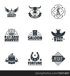 Wild west logo set. Simple set of 9 wild west vector logo for web isolated on white background. Wild west logo set, simple style