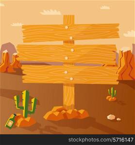 Wild west poster with western landscape and wooden sign vector illustration