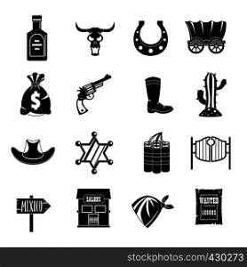 Wild west set design logo. Simple illustration of 16 wild west logo vector icons for web. Wild west icons set design logo, simple style