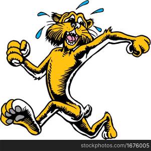 Wildcat Mascot Running Scared Vector Illustration