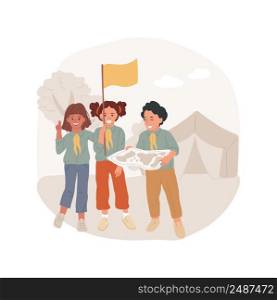 Wilderness survival camp isolated cartoon vector illustration. Scouts summer camp, survival skill, camping in the woods, learning orienting, backpacking, outdoor living program vector cartoon.. Wilderness survival camp isolated cartoon vector illustration.