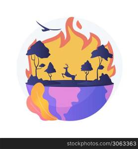 Wildfires abstract concept vector illustration. Forest fires, firefighting, wildfires cause, wild animals loss, global warming consequence, natural disaster, hot temperature abstract metaphor.. Wildfires abstract concept vector illustration.