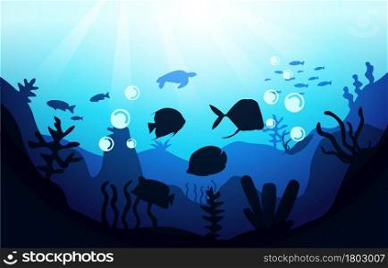 Wildlife Fish Coral Sea Ocean Underwater Aquatic Flat Illustration