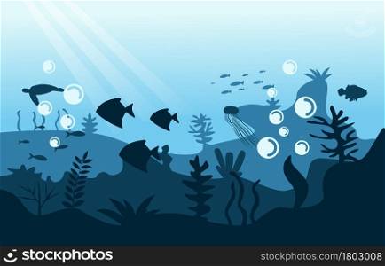 Wildlife Fish Coral Sea Ocean Underwater Aquatic Flat Illustration