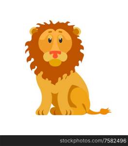 Wildlife furry animal, lion isolated icon vector. African fauna, feline with pig paws and brown fur, mammal safari, king of jungles flat style drawing. Head of Lion, Wild Animal with Furry Coat Isolated