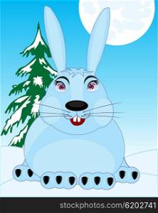 Wildlife hare in snow. The Animal hare in wood in winter.Vector illustration
