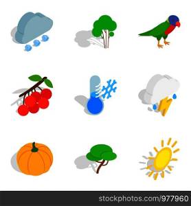 Wildlife icons set. Isometric set of 9 wildlife vector icons for web isolated on white background. Wildlife icons set, isometric style