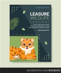 Wildlife Park Animals Social Media Poster Template Flat Cartoon Background Vector Illustration