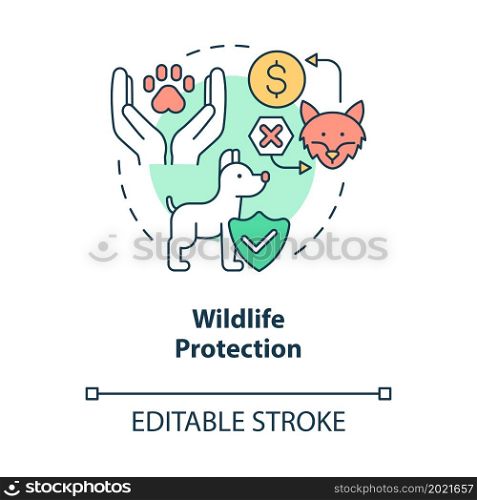 Wildlife protection concept icon. Save planet ecosystem. Volunteer charity support animals abstract idea thin line illustration. Vector isolated outline color drawing. Editable stroke. Wildlife protection concept icon