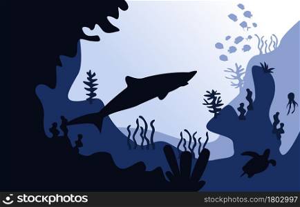 Wildlife Shark Fish Sea Ocean Underwater Aquatic Flat Illustration