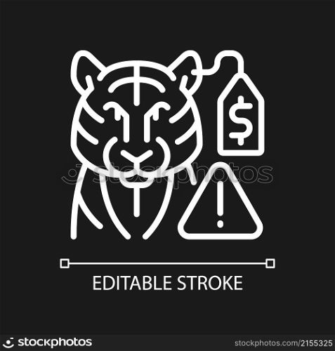 Wildlife smuggling white linear icon for dark theme. Thin line customizable illustration. Isolated vector contour symbol for night mode. Editable stroke. Pixel perfect. Arial font used. Wildlife smuggling white linear icon for dark theme