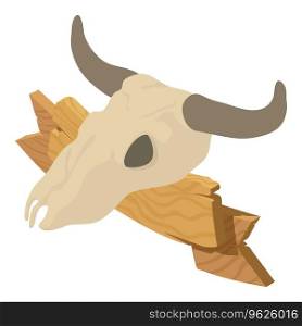 Wildwest symbol icon isometric vector. Big buffalo skull near wooden signboard. Wild west concept. Wildwest symbol icon isometric vector. Big buffalo skull near wooden signboard