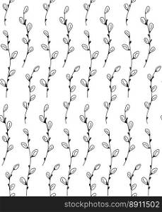 Willow buds seamless pattern. Pussy willow Doodle Black and white vector illustration. Design for background, banners, cover, books, brochures, fabric, papers, notebook, card, fabric, scrapbooking.. Willow buds seamless pattern. Pussy willow Doodle Black and white vector illustration.