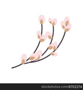  Willow twig isolated on a white background. Easter willow.Flat vector illustration. Design for Easter, packaging..  Willow twig. Design for Easter