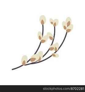 Willow twig isolated on a white background. Easter willow.Flat vector illustration. Design for Easter, packaging..  Willow twig . Easter willow.Design for Easter
