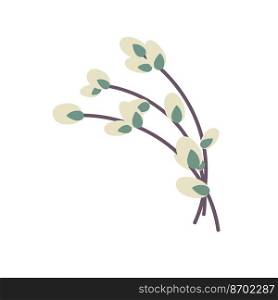  Willow twig isolated on a white background. Easter willow.Flat vector illustration. Design for Easter, packaging..  Willow twig. Easter willow.vector illustration.
