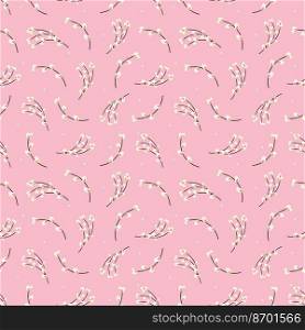  Willow twigs seamless pattern. Willow branches on a pink background.Spring pattern. .  Willow twigs seamless pattern.Spring pattern. 