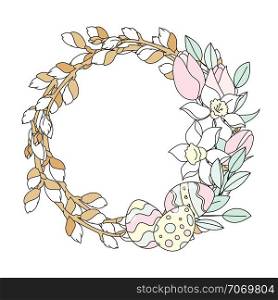 WILLOW WREATH Easter Religious Holiday Vector Illustration Set