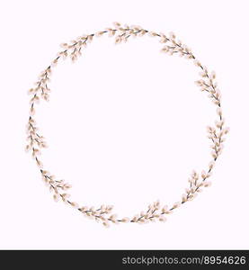 Willow wreath. Round frame made of willow twigs. Easter wreath made of willow stalks.Vector flat illustration isolated on a white background. Design for invitations, postcards, printing.. Willow wreath. Round frame. Vector illustration