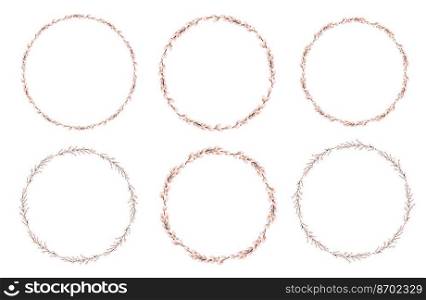  Willow wreath set. Easter round willow wreath.Vector flat illustration isolated on a white background. Design for Easter, invitations, postcards, printing..  Willow wreath set. Easter round willow wreath