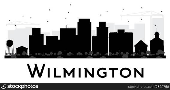 Wilmington City skyline black and white silhouette. Vector illustration. Simple flat concept for tourism presentation, banner, placard or web site. Business travel concept. Cityscape with landmarks