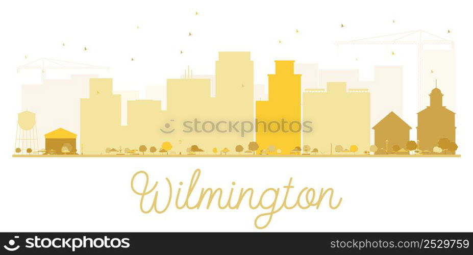 Wilmington City skyline golden silhouette. Vector illustration. Simple flat concept for tourism presentation, banner, placard or web site. Business travel concept. Cityscape with landmarks