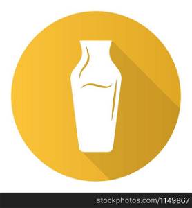Wime service yellow flat design long shadow glyph icon. Decorative decanter with alcohol beverage. Aperitif drink. Bar, restaurant, winery glassware. Vector silhouette illustration
