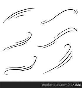 Wind. Abstract Air flow. Black wavy line. Breeze and weather icon. Flat illustration isolated on white background. Wind. Abstract Air flow.