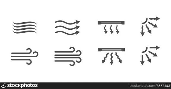 Wind and the direction of the flow of cold and warm air. A set of icon, sign and pictogram templates. Empty outline, flat style.