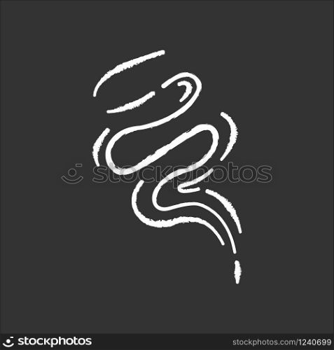Wind blow chalk white icon on black background. Cold fresh air swirl. Aromatic fragrance, vapour. Smoke puff, steam, breeze. Blowing wind spirals. Isolated vector chalkboard illustration