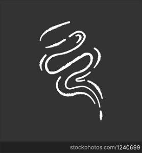 Wind blow chalk white icon on black background. Cold fresh air swirl. Aromatic fragrance, vapour. Smoke puff, steam, breeze. Blowing wind spirals. Isolated vector chalkboard illustration