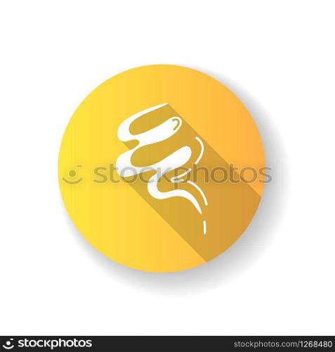 Wind blow yellow flat design long shadow glyph icon. Cold fresh air swirl. Aromatic fragrance, vapour. Smoke puff, steam, breeze. Blowing wind spirals. Silhouette RGB color illustration