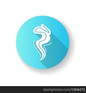 Wind blue flat design long shadow glyph icon. Cold fresh air swirl. Good smell. Aromatic fragrance flow. Smoke puff, steam curls, smog. Blowing wind spirals. Silhouette RGB color illustration