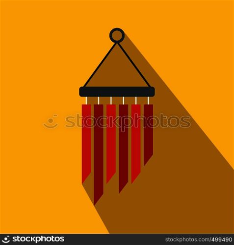 Wind chimes icon in flat style on yellow background. Wind chimes icon, flat style