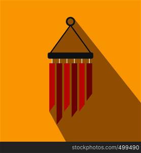 Wind chimes icon in flat style on yellow background. Wind chimes icon, flat style
