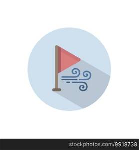 Wind direction and red flag. Flat color icon on a circle. Weather vector illustration