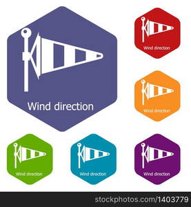 Wind direction icons vector colorful hexahedron set collection isolated on white. Wind direction icons vector hexahedron