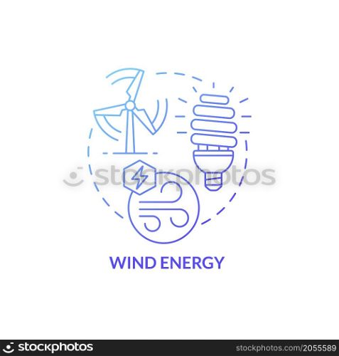 Wind energy blue gradient concept icon. Green technology. Renewable energy abstract idea thin line illustration. Isolated outline drawing. Roboto-Medium, Myriad Pro-Bold fonts used. Wind energy blue gradient concept icon