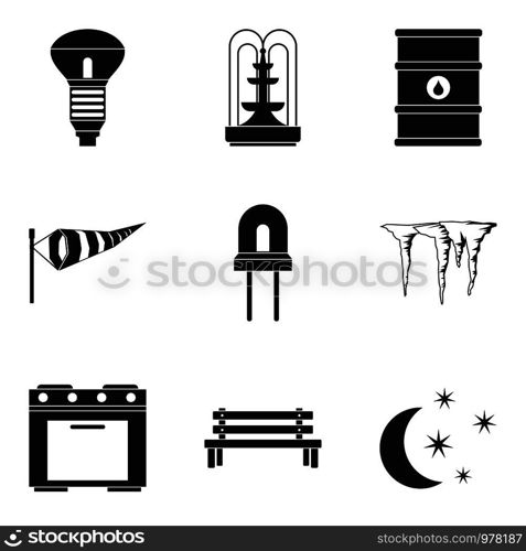 Wind energy icons set. Simple set of 9 wind energy vector icons for web isolated on white background. Wind energy icons set, simple style