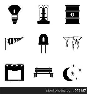 Wind energy icons set. Simple set of 9 wind energy vector icons for web isolated on white background. Wind energy icons set, simple style