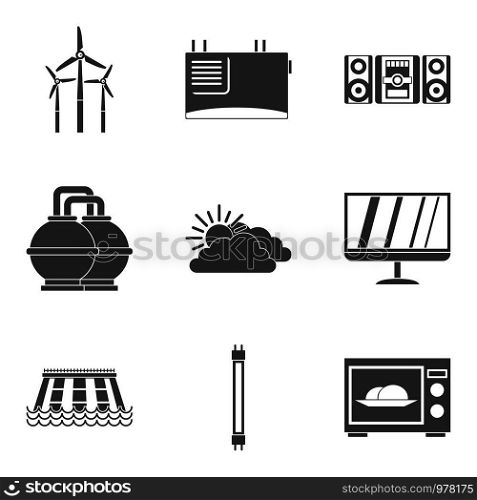 Wind farm icons set. Simple set of 9 wind farm vector icons for web isolated on white background. Wind farm icons set, simple style