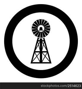 Wind generator icon in circle round black color vector illustration image solid outline style simple. Wind generator icon in circle round black color vector illustration image solid outline style