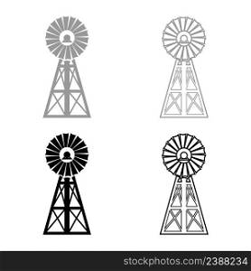 Wind generator set icon grey black color vector illustration image simple solid fill outline contour line thin flat style. Wind generator set icon grey black color vector illustration image solid fill outline contour line thin flat style