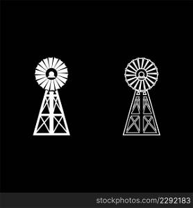 Wind generator set icon white color vector illustration image simple solid fill outline contour line thin flat style. Wind generator set icon white color vector illustration image solid fill outline contour line thin flat style