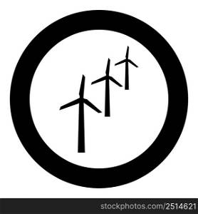 Wind generators turbine power Windmill clean energy concept icon in circle round black color vector illustration image solid outline style simple. Wind generators turbine power Windmill clean energy concept icon in circle round black color vector illustration image solid outline style