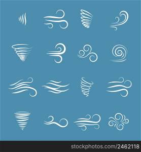 Wind icons nature, wave flowing, cool weather, climate and motion, vector illustration. Wind icons vector