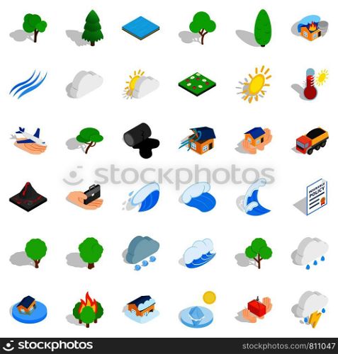 Wind icons set. Isometric style of 36 wind vector icons for web isolated on white background. Wind icons set, isometric style