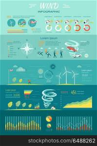 Wind infographic. Tornado and hurricane set with natural disaster symbols. Wind energy propellers. Power supply cycle. Windmills as sources of renewable energy. Wind strength charts. Vector. Wind Graphics. Tornado Hurricane. Renewable Energy. Wind Graphics. Tornado Hurricane. Renewable Energy