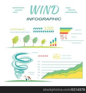 Wind Infographics. Tornado and Hurricanes Banners.. Wind infographics. Tornado and hurricanes banners. Minimal moderate extensive extreme catastrophic levels. Percentage sign. Natural disaster symbol icon sign charts and symbols. Vector illustration